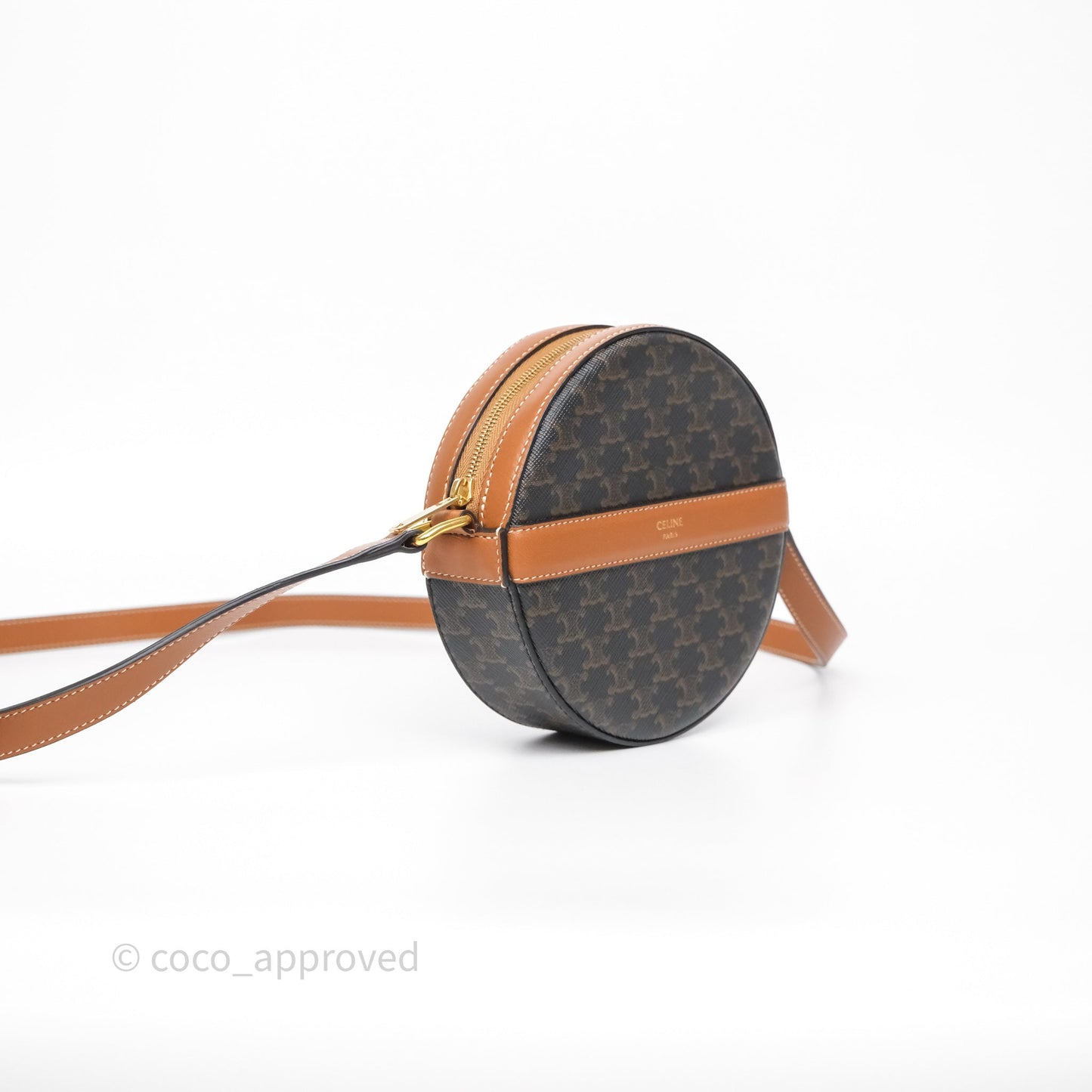 Celine Round Purse on Strap Triomphe Canvas Tan