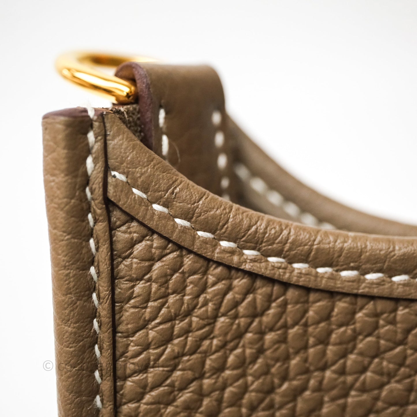 Hermès Mini Evelyne 16 Etoupe 18 Clemence Gold Hardware Bleu Indigo Strap