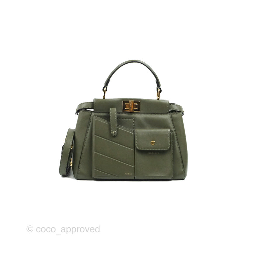 Fendi Mini Peekaboo Pocket Bag Olive Green Gold Hardware