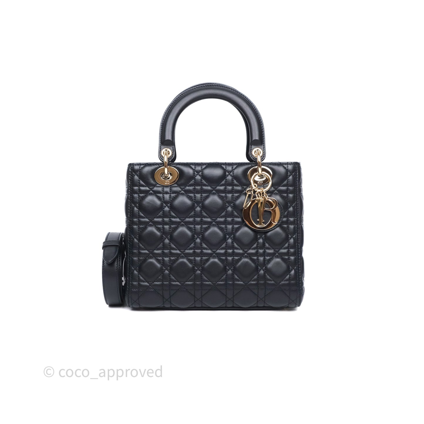 Christian Dior Medium Lady Dior Navy Lambskin Gold Hardware
