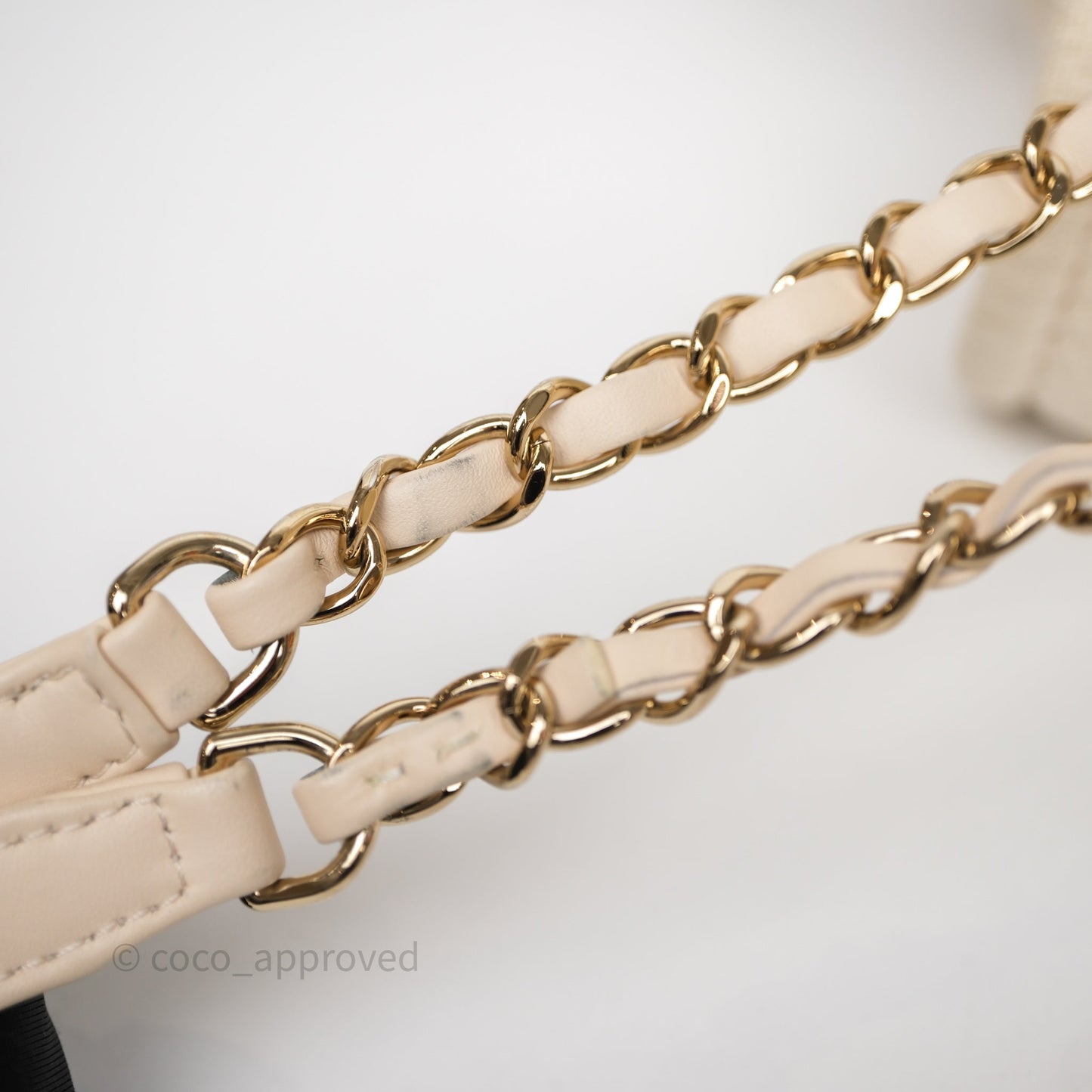 Chanel New Small Deauville Cream Ivory Canvas Light Gold Hardware
