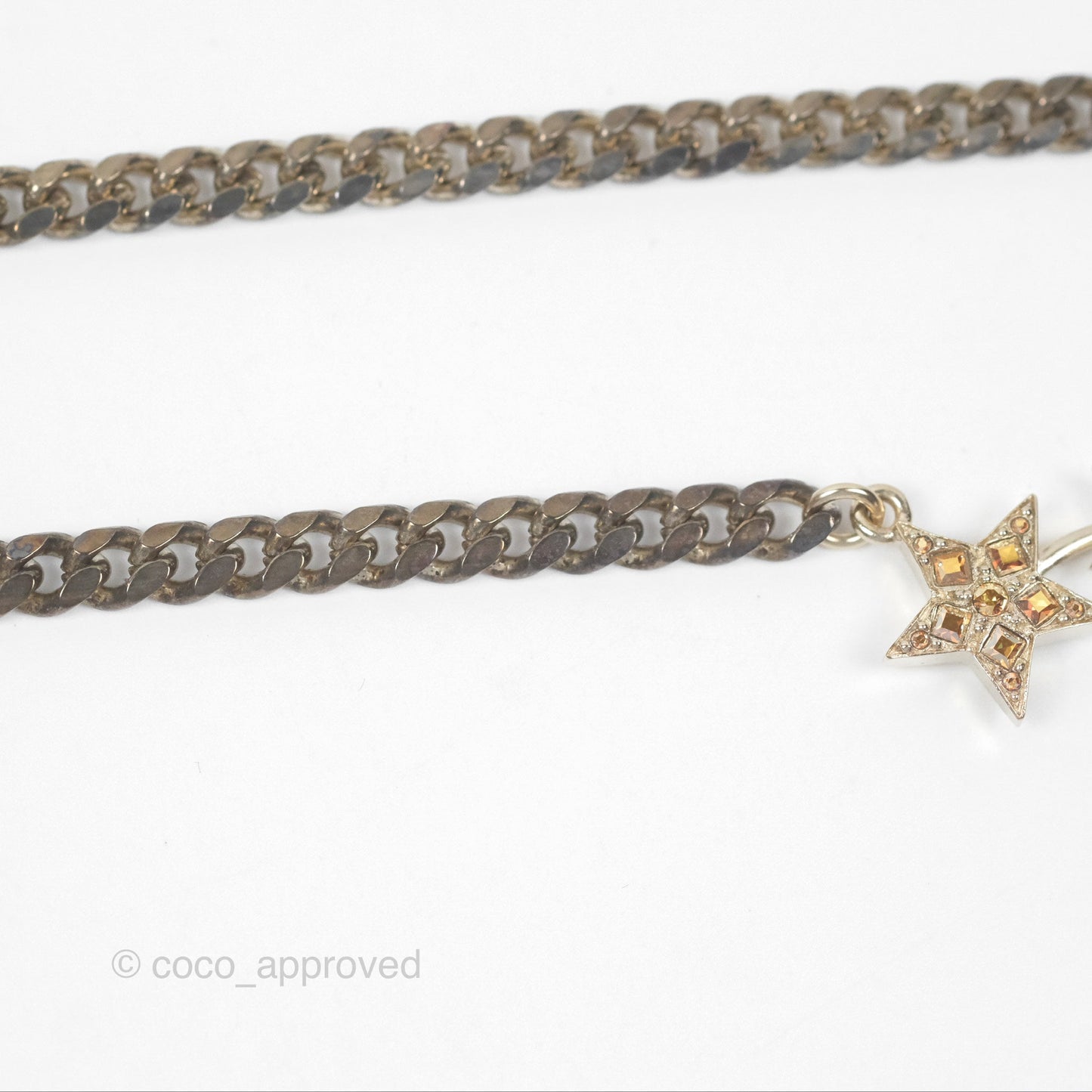 Chanel Crystal CC Star Drop Necklace Gold Tone 21S
