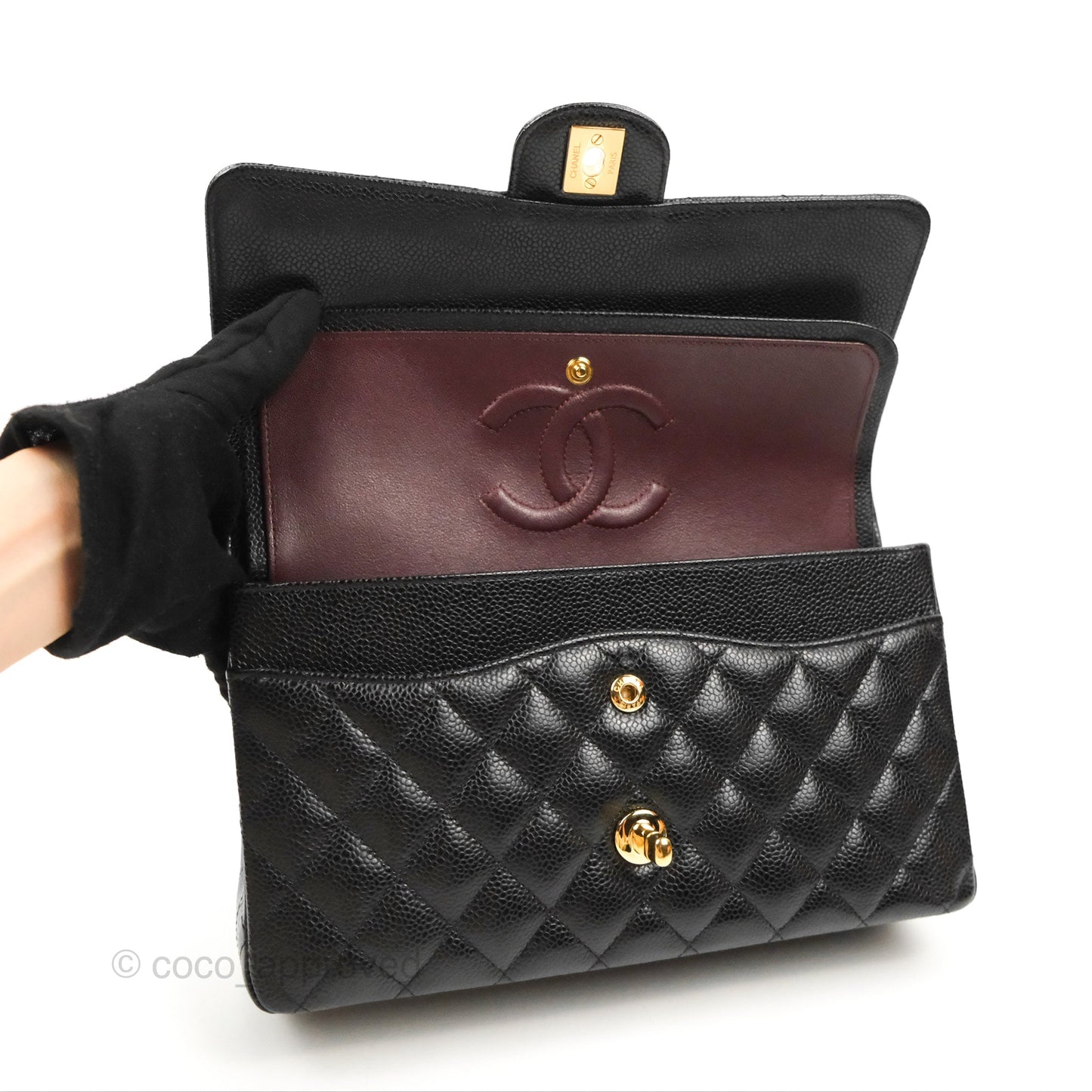 Chanel Classic M/L Medium Double Flap Black Caviar Gold Hardware