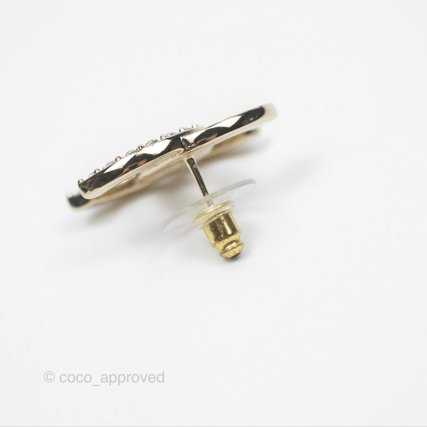Chanel CC Half Crystal Earrings Gold Tone 23P