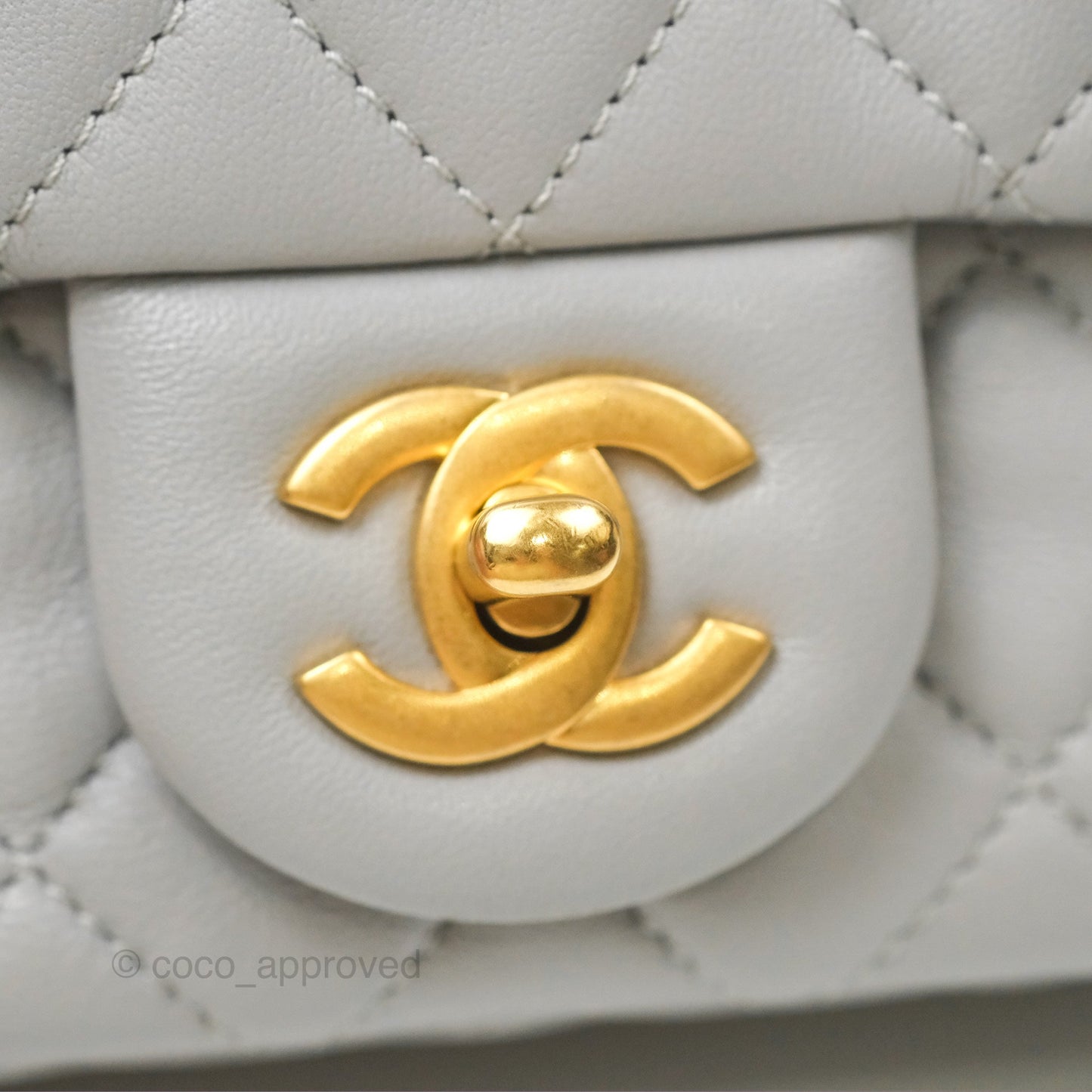 Chanel Pearl Crush Mini Square Quilted Light Grey Lambskin Aged Gold Hardware