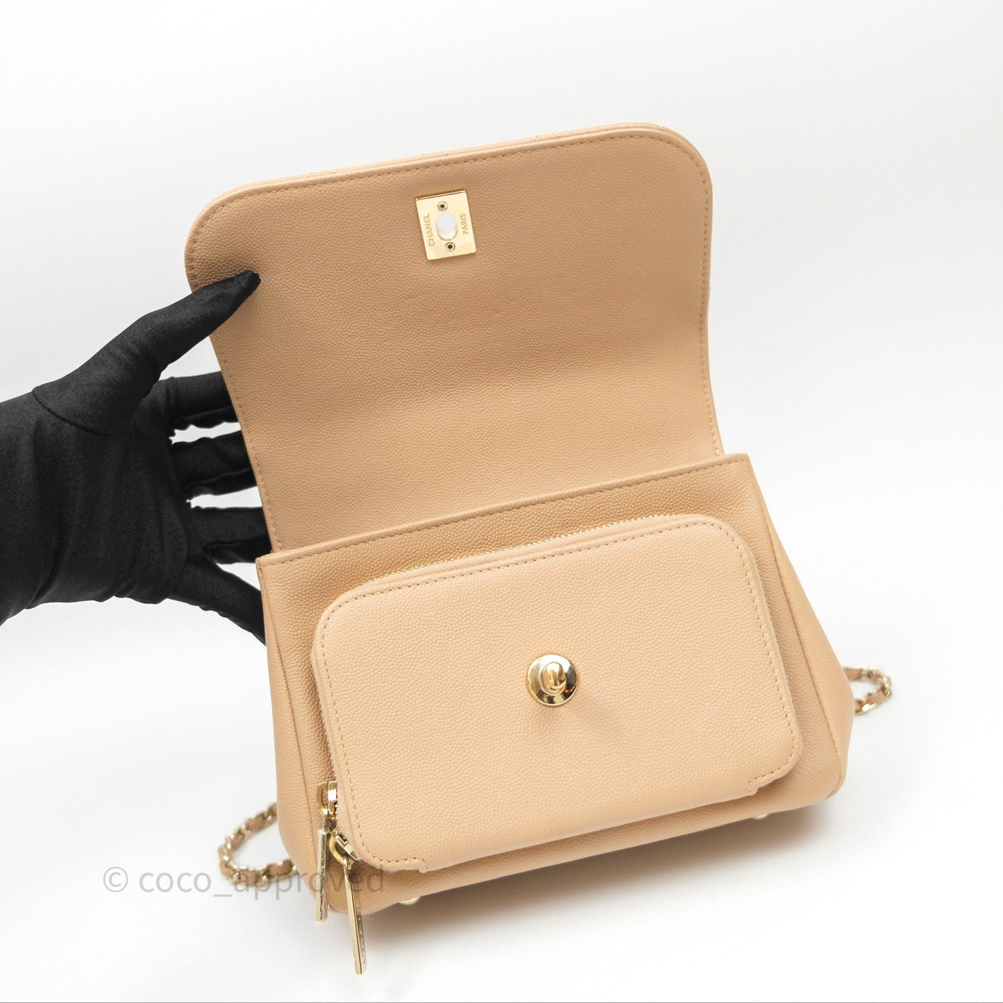 Chanel Quilted Small Business Affinity Flap Beige Caviar Gold Hardware