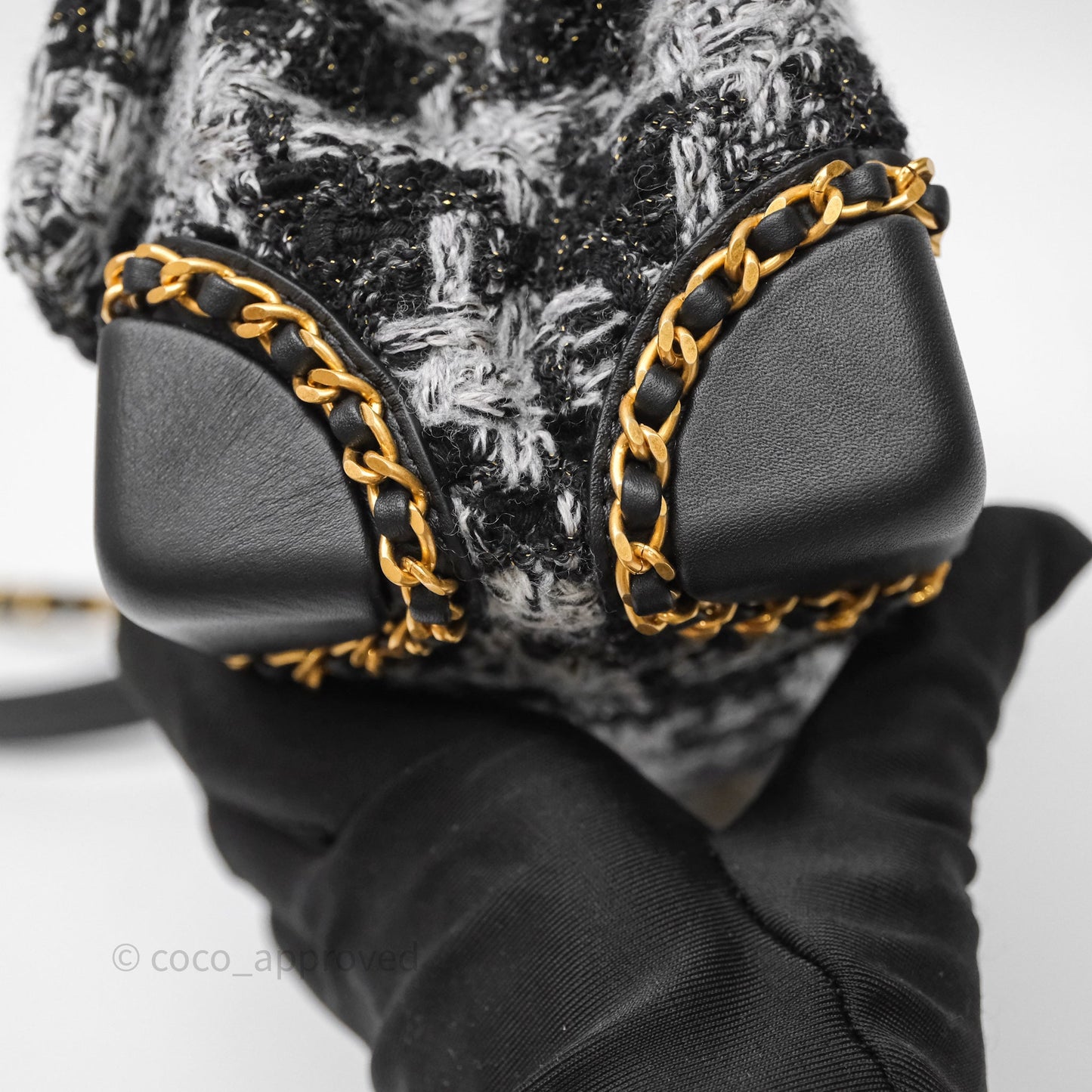 Chanel Mini Flag Bag Black & Grey Tweed Aged Gold Hardware
