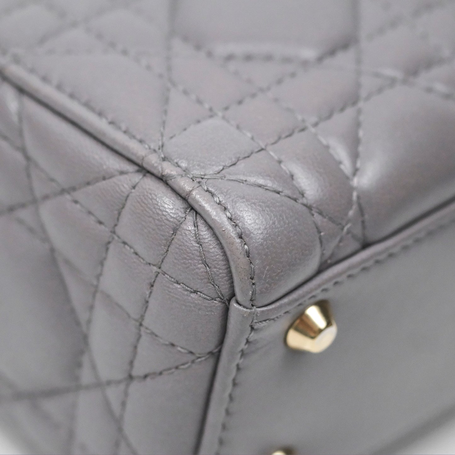 Christian Dior Mini Lady Dior Grey Lambskin Cannage Gold Hardware