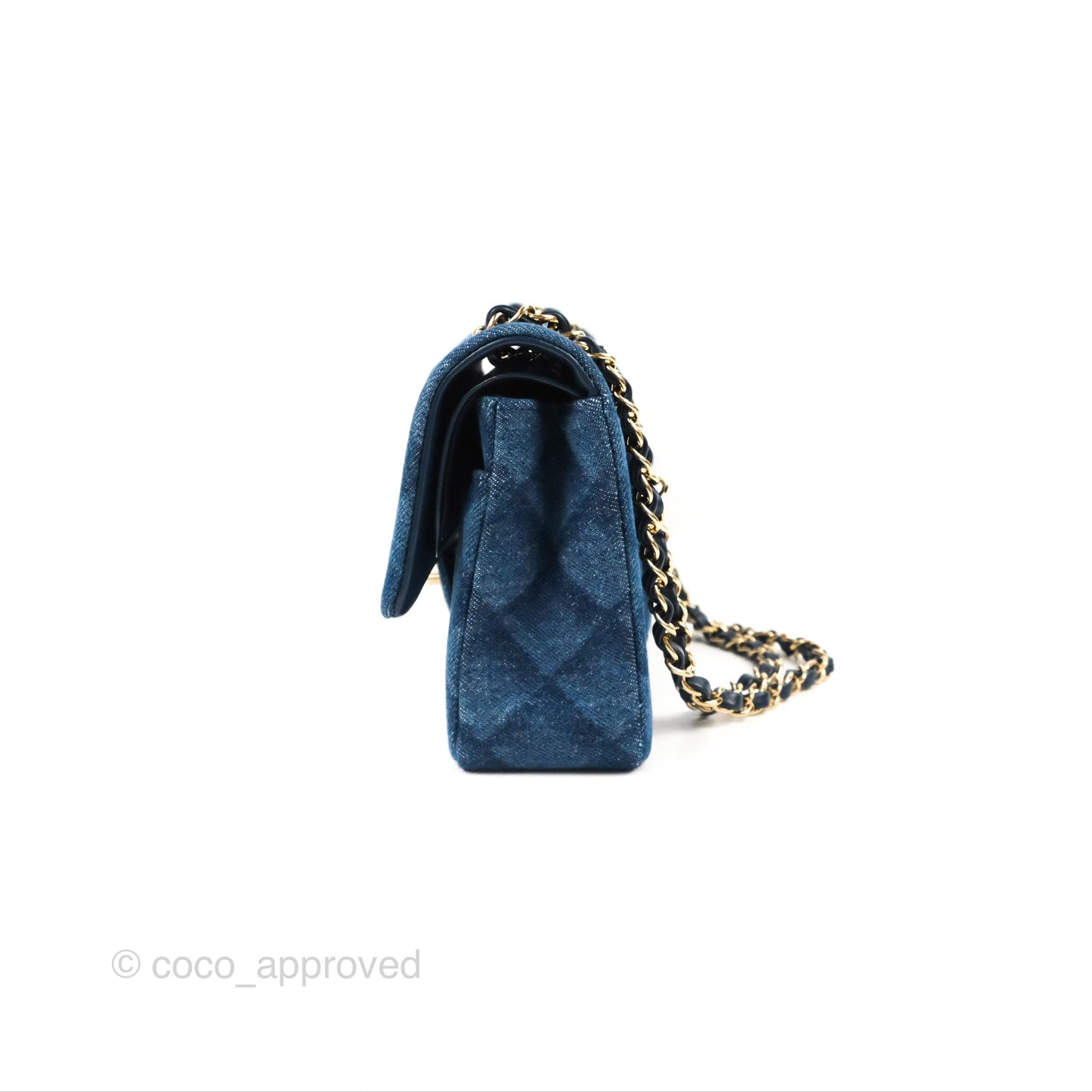 Chanel M/L Quilted Medium Double Flap Dark Blue Printed Denim 22B