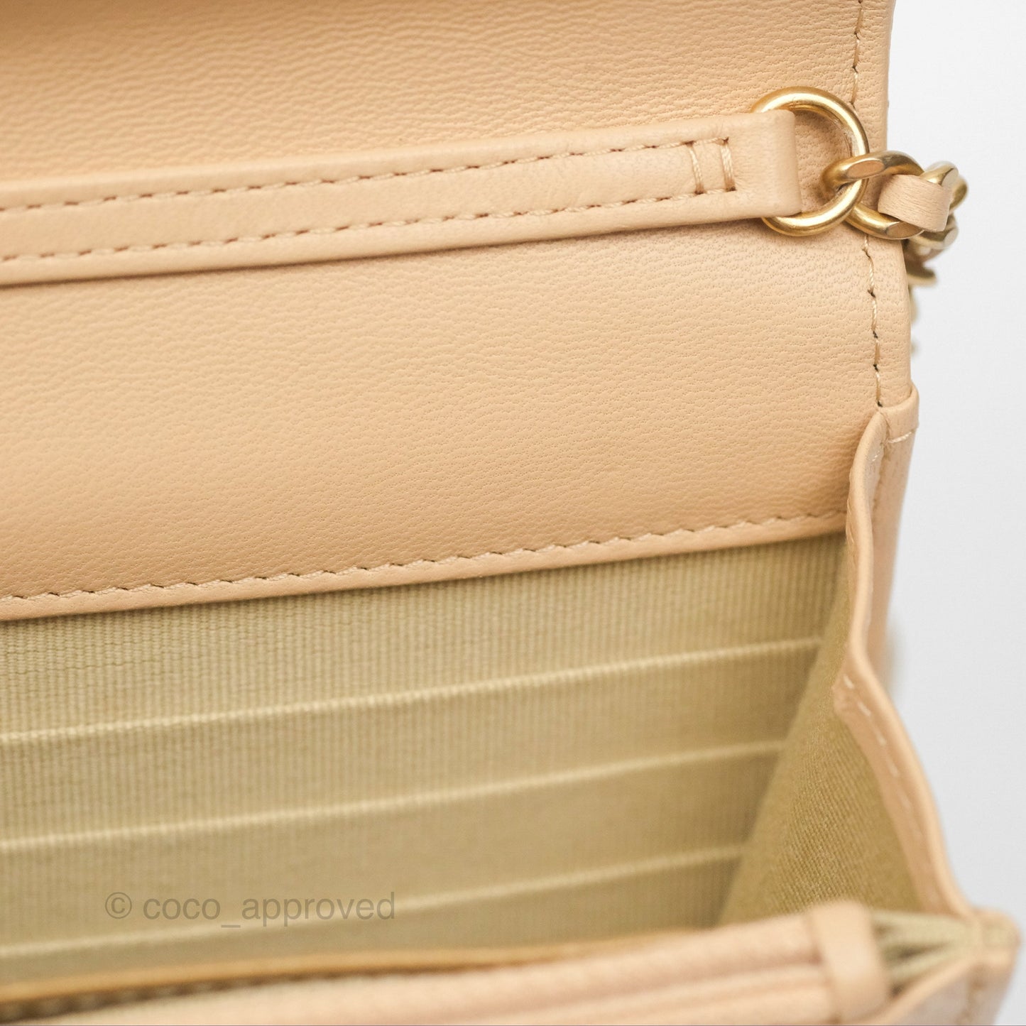 Chanel Quilted Pearl Crush Wallet on Chain WOC Beige Lambskin Aged Gold Hardware