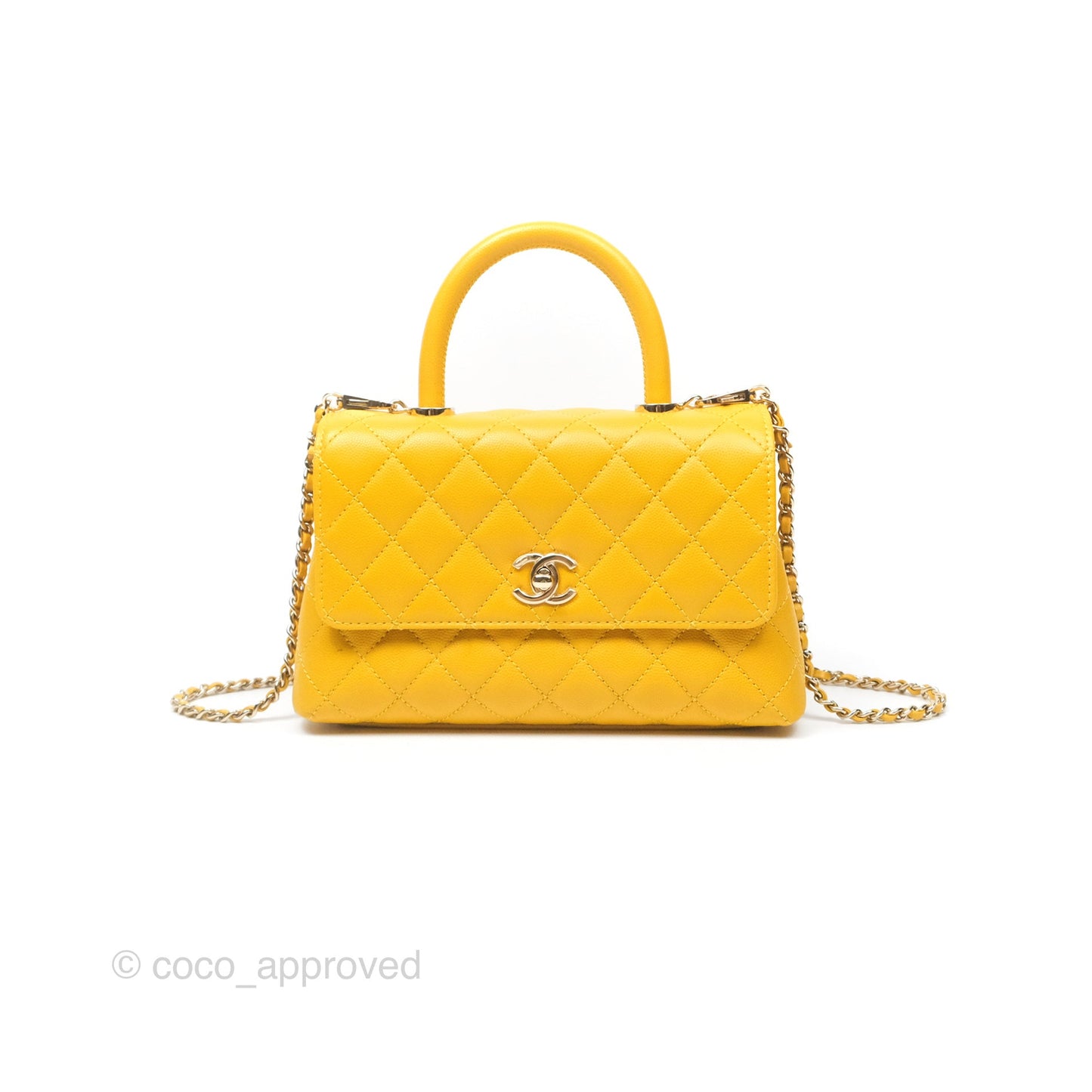 Chanel Small Coco Handle Mustard Yellow Caviar Gold Hardware