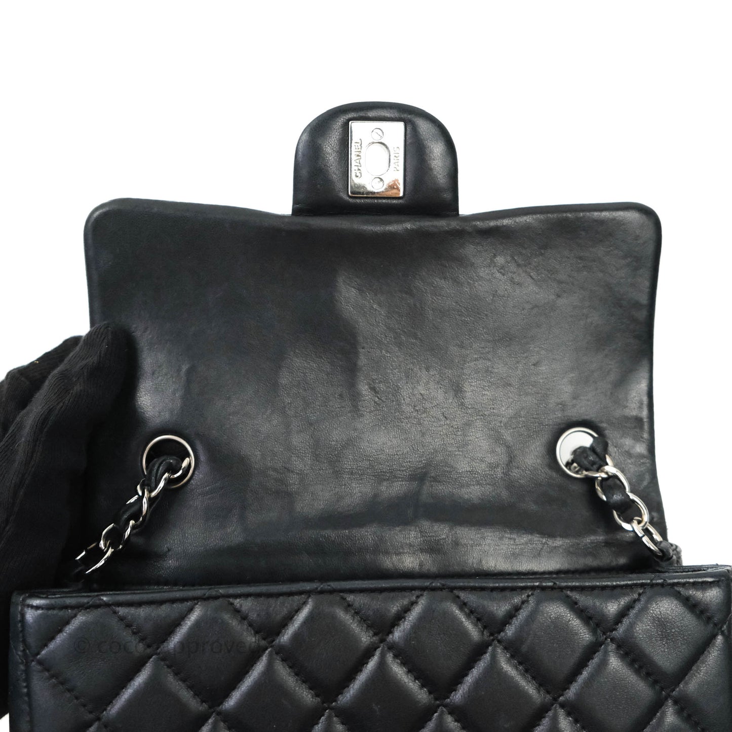 Chanel Classic Quilted Mini Rectangular Flap Black Lambskin Silver Hardware