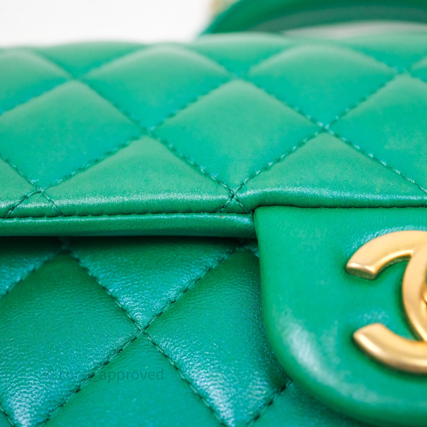 Chanel Top Handle Mini Rectangular Flap Bag Iridescent Green Lambskin Aged Gold Hardware