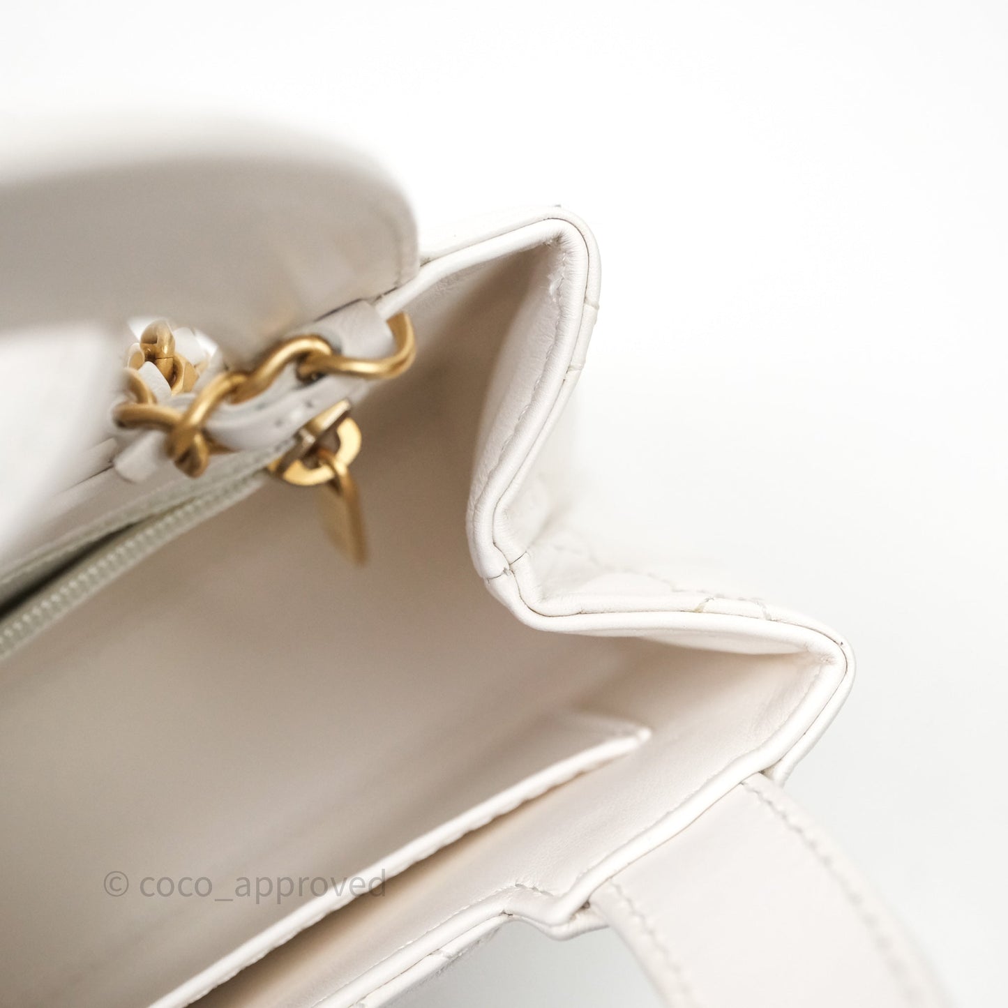 Chanel Kelly Bag Quilted White Lambskin Aged Gold Hardware