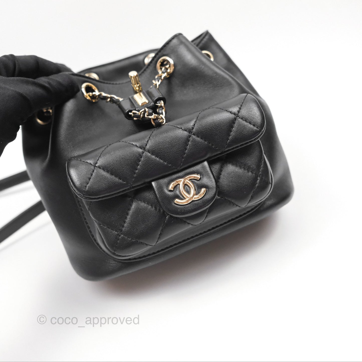 Chanel Quilted Small Duma Drawstring Backpack Black Lambskin
