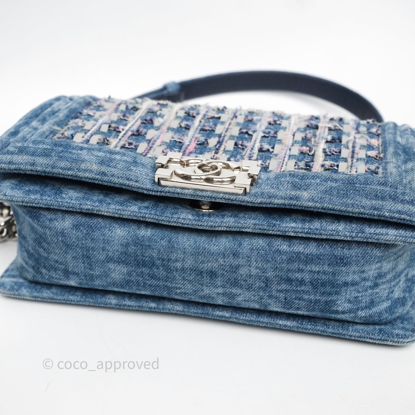 Chanel Medium Boy Blue Denim Tweed Silver Hardware