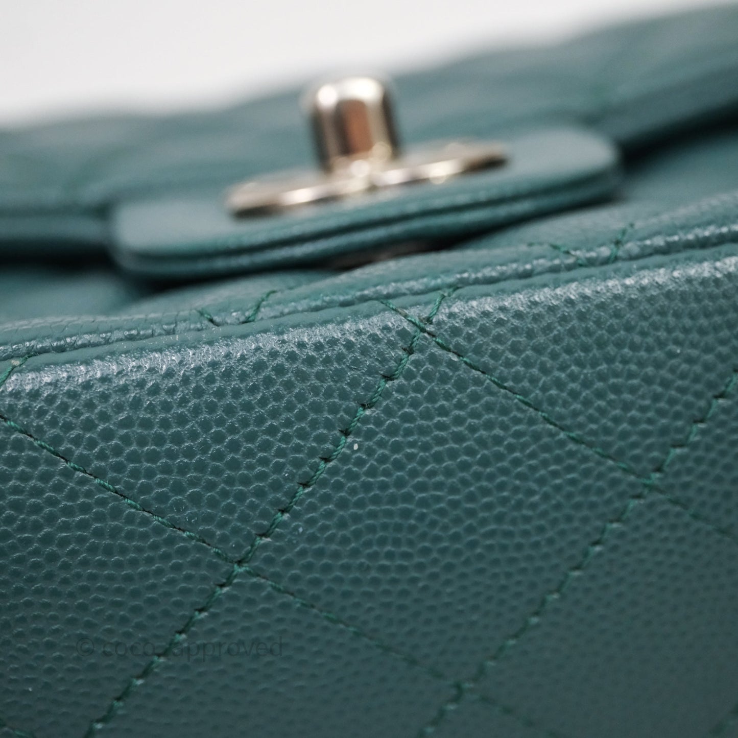 Chanel Quilted Mini Square Flap Dark Green Caviar Silver Hardware