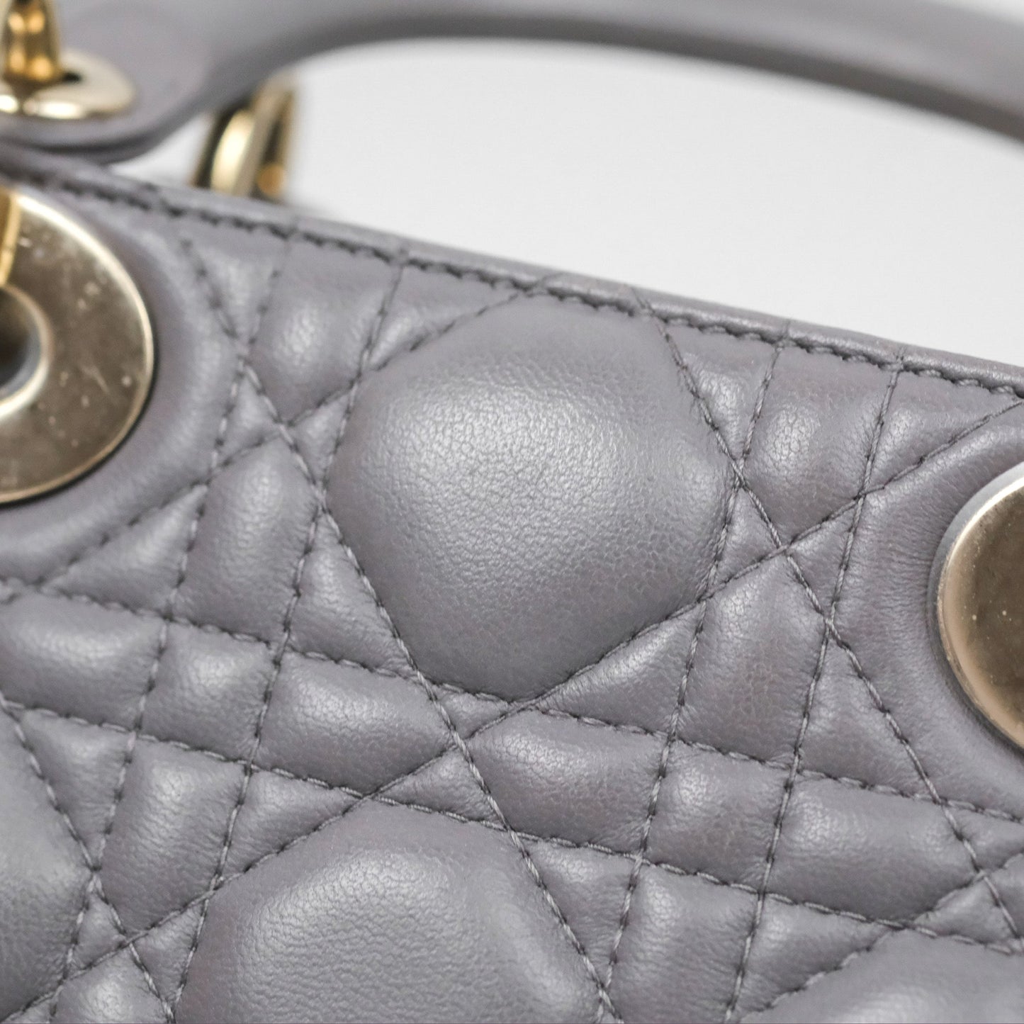 Christian Dior Mini Lady Dior Grey Lambskin Cannage Gold Hardware