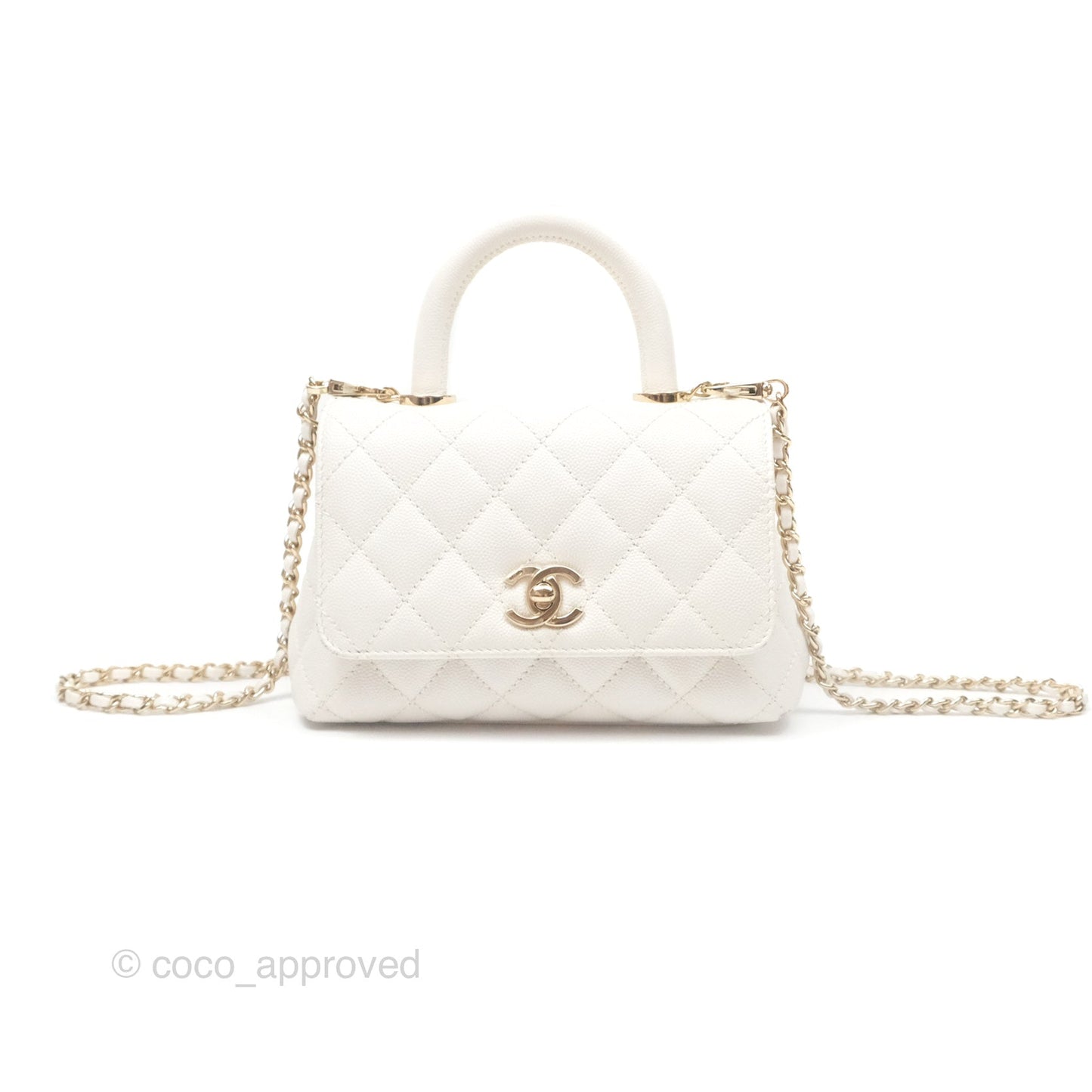 Chanel Extra Mini Quilted Coco Handle White Caviar Gold Hardware