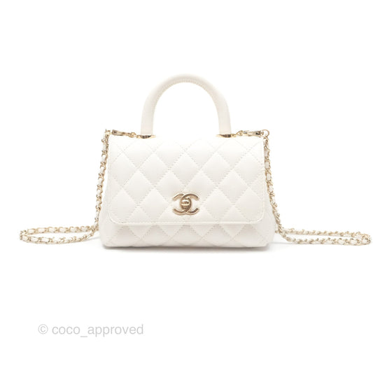 Chanel Extra Mini Quilted Coco Handle White Caviar Gold Hardware