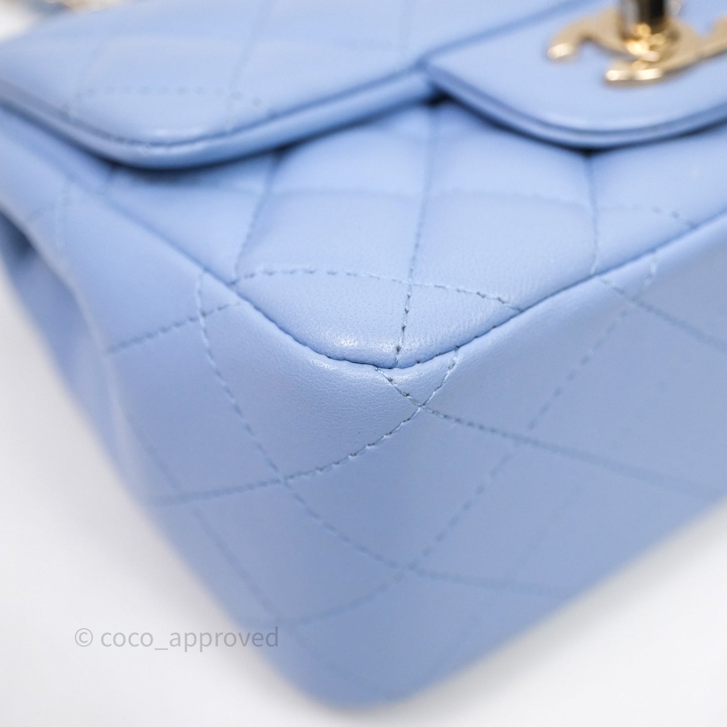 Chanel Mini Square Quilted Sky Blue Lambskin Gold Hardware