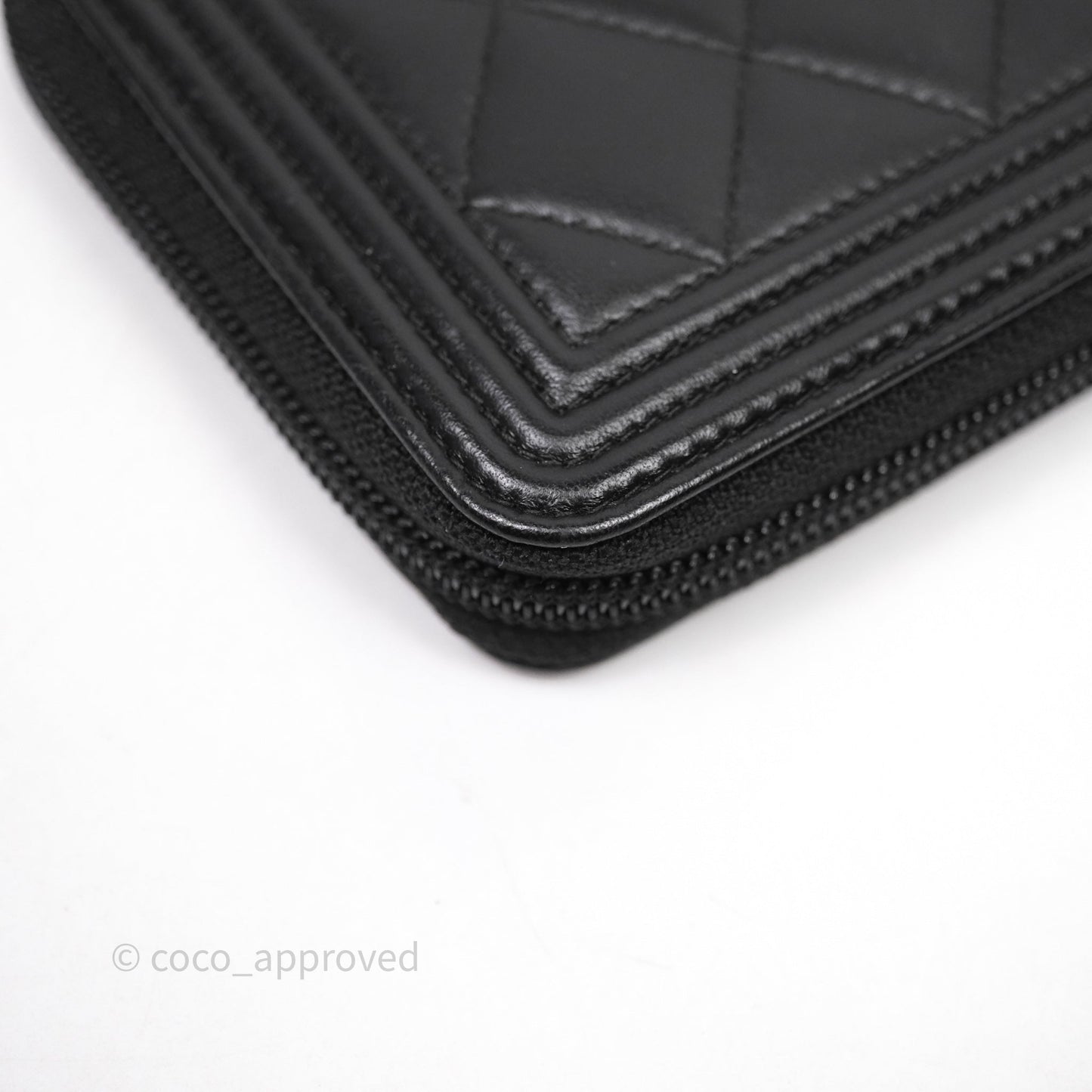 Chanel Boy Zip Long Wallet Black Lambskin Gold Hardware