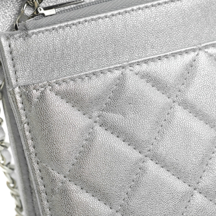 Chanel Quilted Wallet on Chain WOC Silver Lambskin Silver Hardware