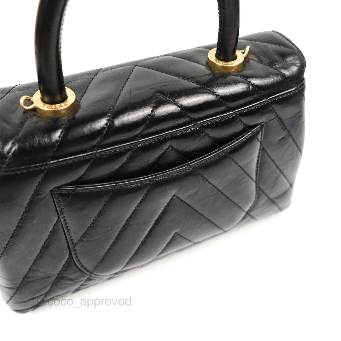Chanel Chevron Small Coco Handle Black Shiny Aged Calfskin Aged Gold Hardware’s