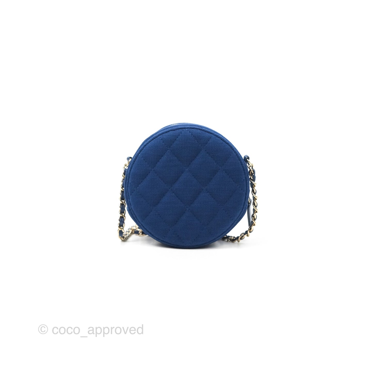 Chanel Classic Quilted Round Clutch With Chain Dark Blue Cotton Gold Hardware