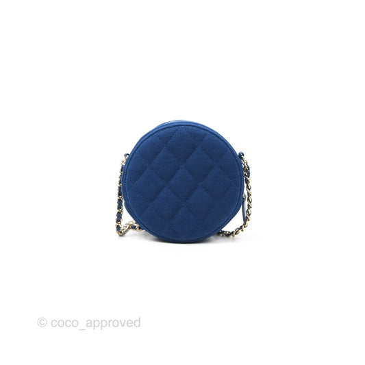 Chanel Classic Quilted Round Clutch With Chain Dark Blue Cotton Gold Hardware
