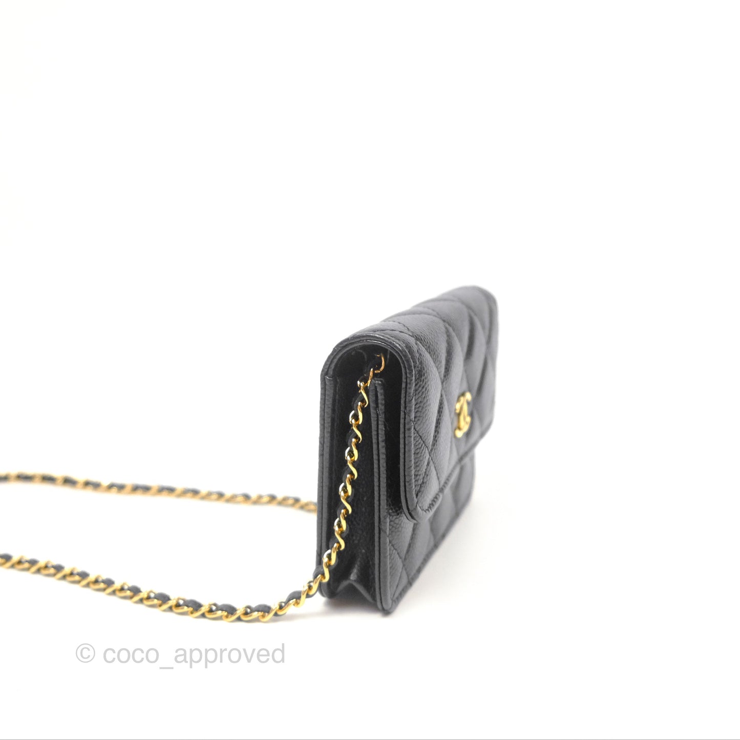 Chanel Miss Coco Clutch With Chain Quilted Black Caviar Gold Hardware