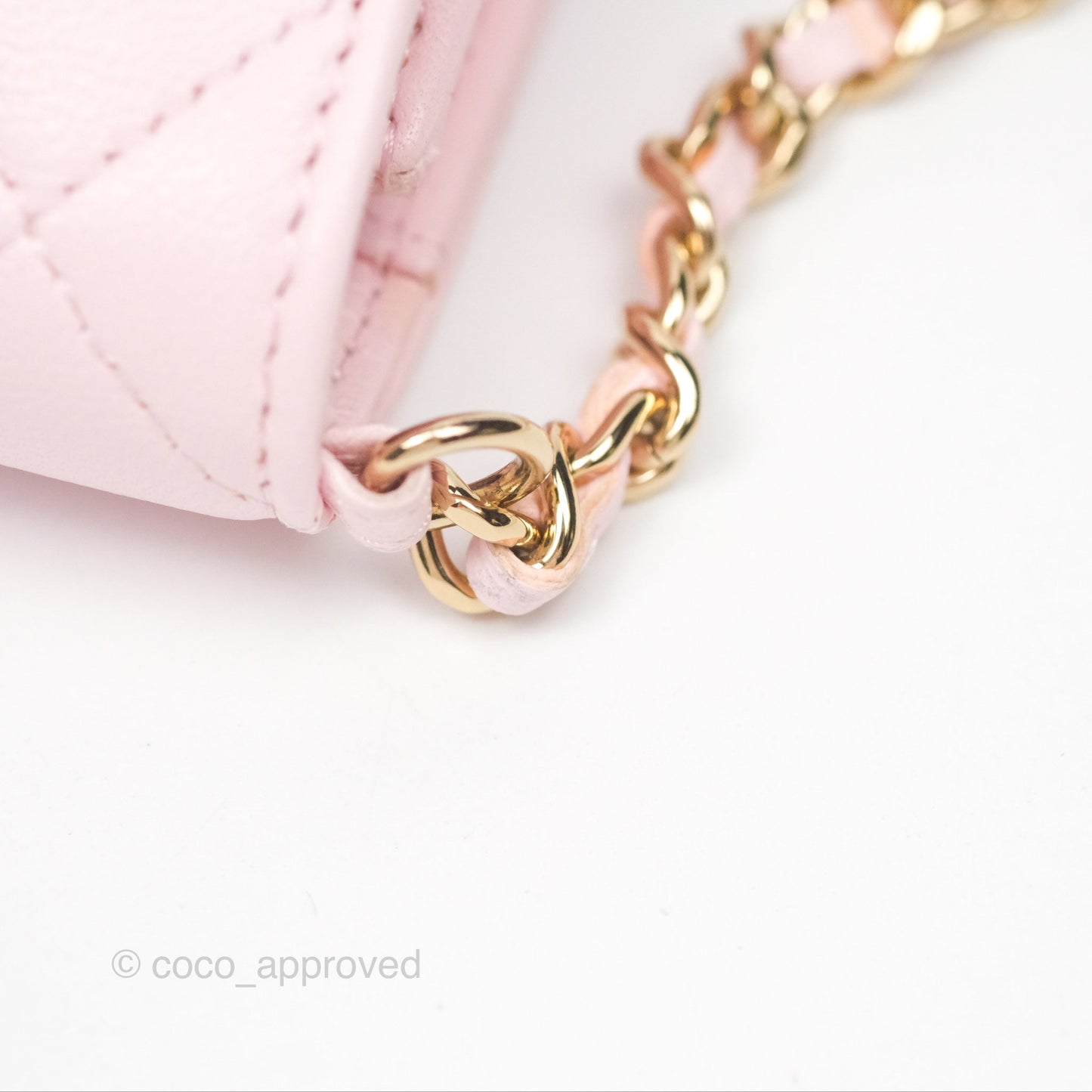 Chanel Wallet On Chain WOC Pearl Chain Iridescent Light Pink Lambskin Gold Hardware