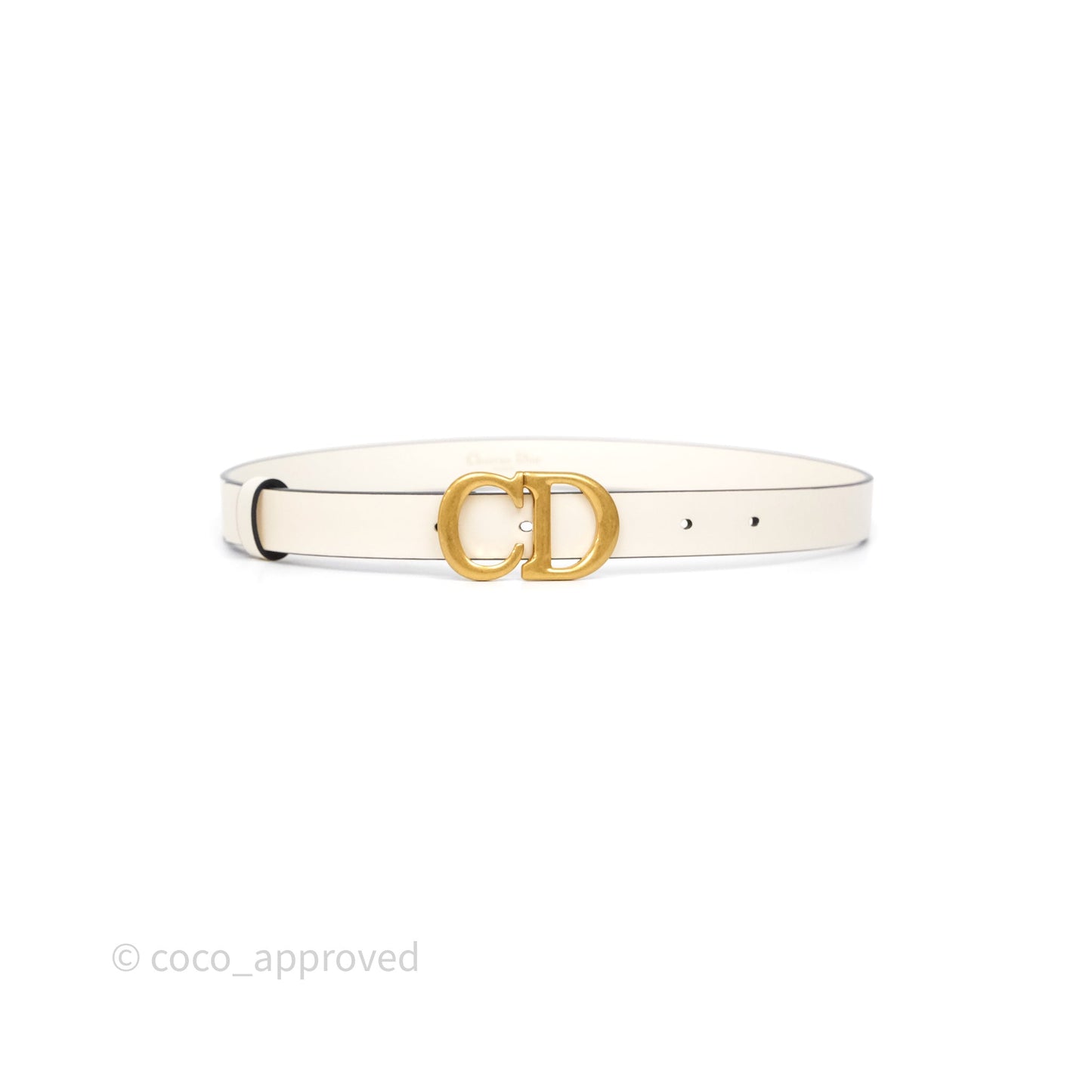 Christian Dior Saddle Belt Ivory White Calfskin Gold Hardware 20mm Size 70
