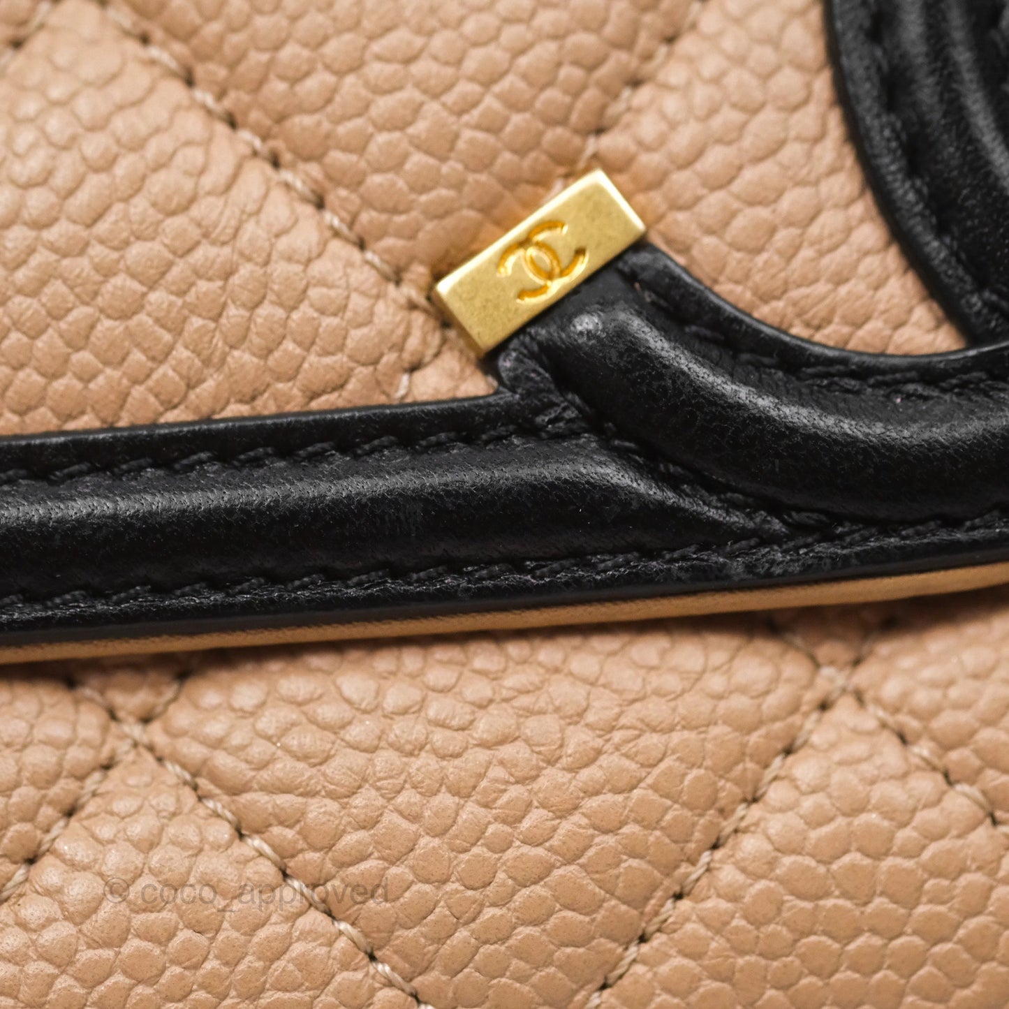 Chanel Small CC Filigree Flap Quilted Beige Black Caviar