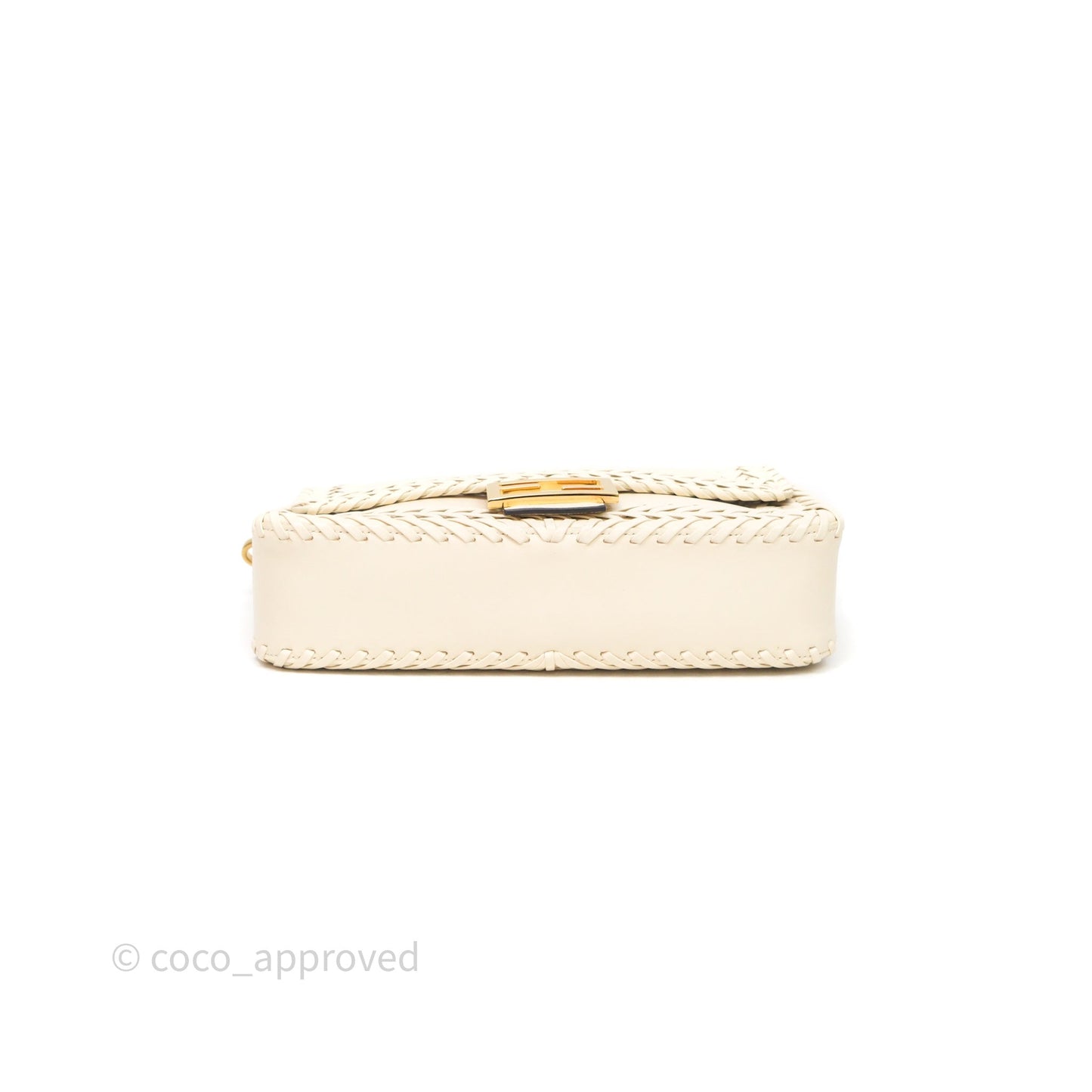 Fendi Braided Leather Baguette Bag Ivory Gold Hardware