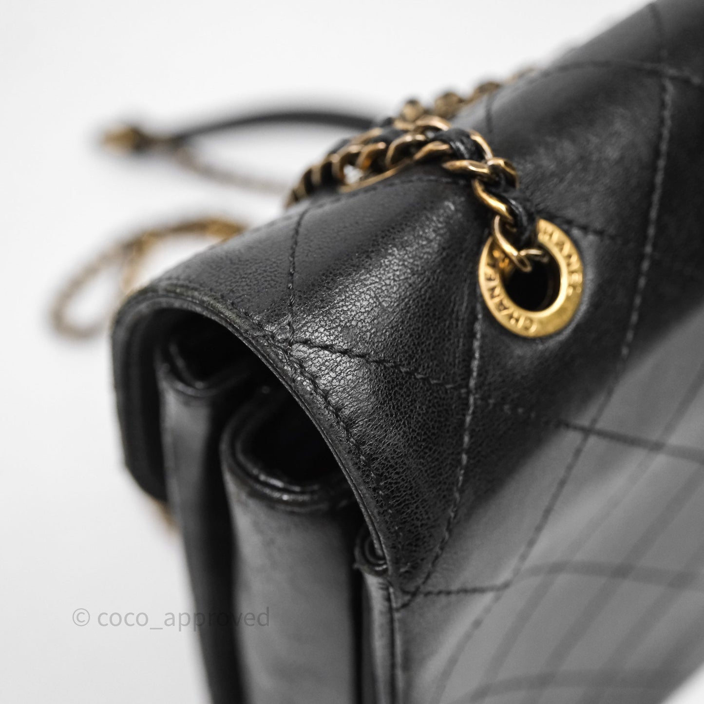 Chanel Quilted Flap Bag Black Calfskin Aged Gold Hardware