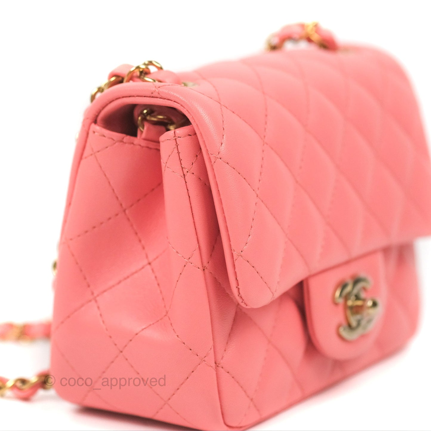 Chanel Quilted Mini Square Flap Pink Lambskin Gold Hardware