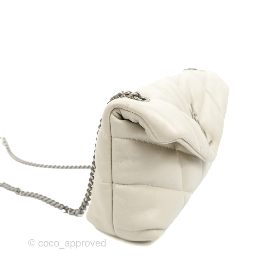 Saint Laurent Puffer Toy Bag Blanc Vintage Lambskin Silver Hardware