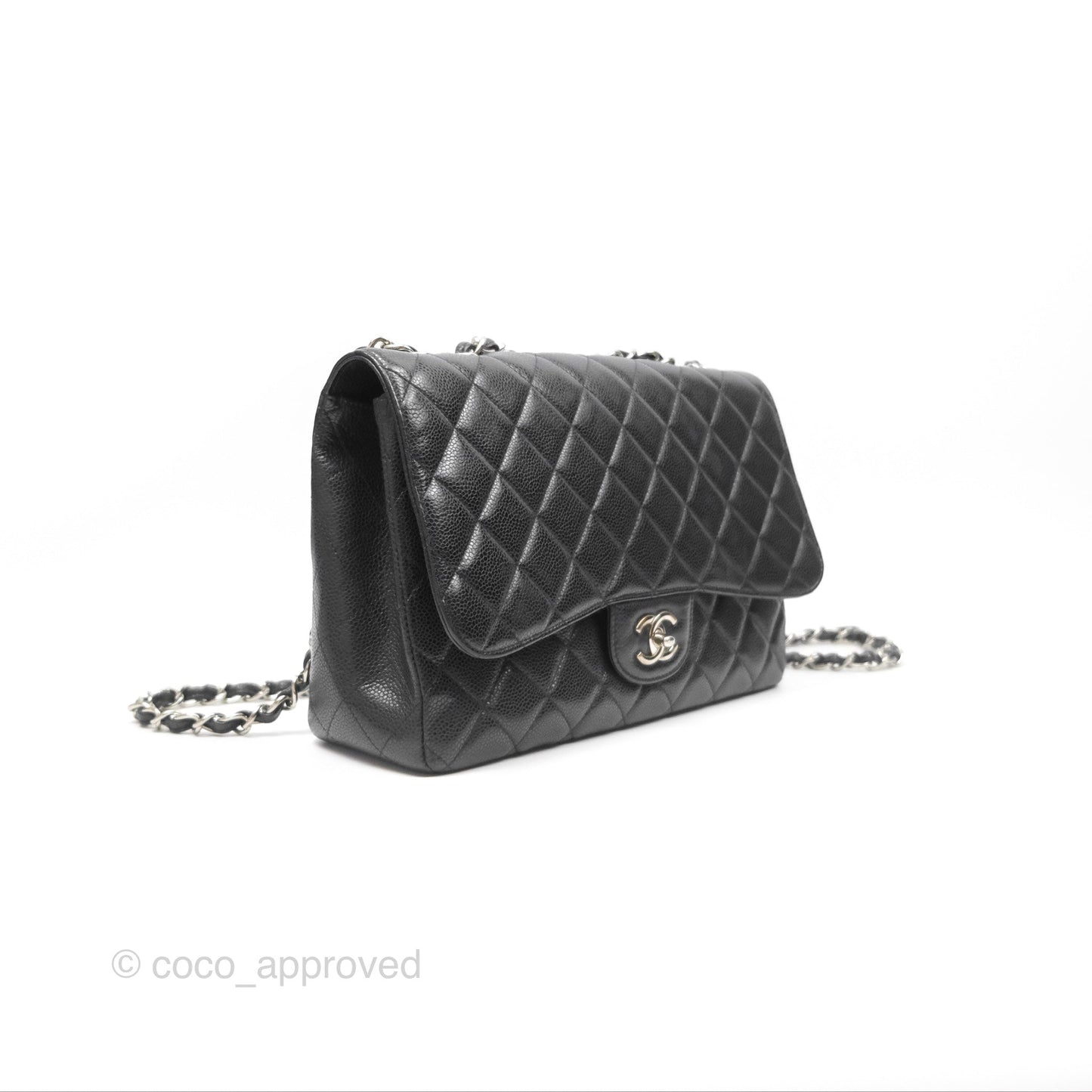Chanel Jumbo Single Flap Quilted Black Caviar Silver Hardware