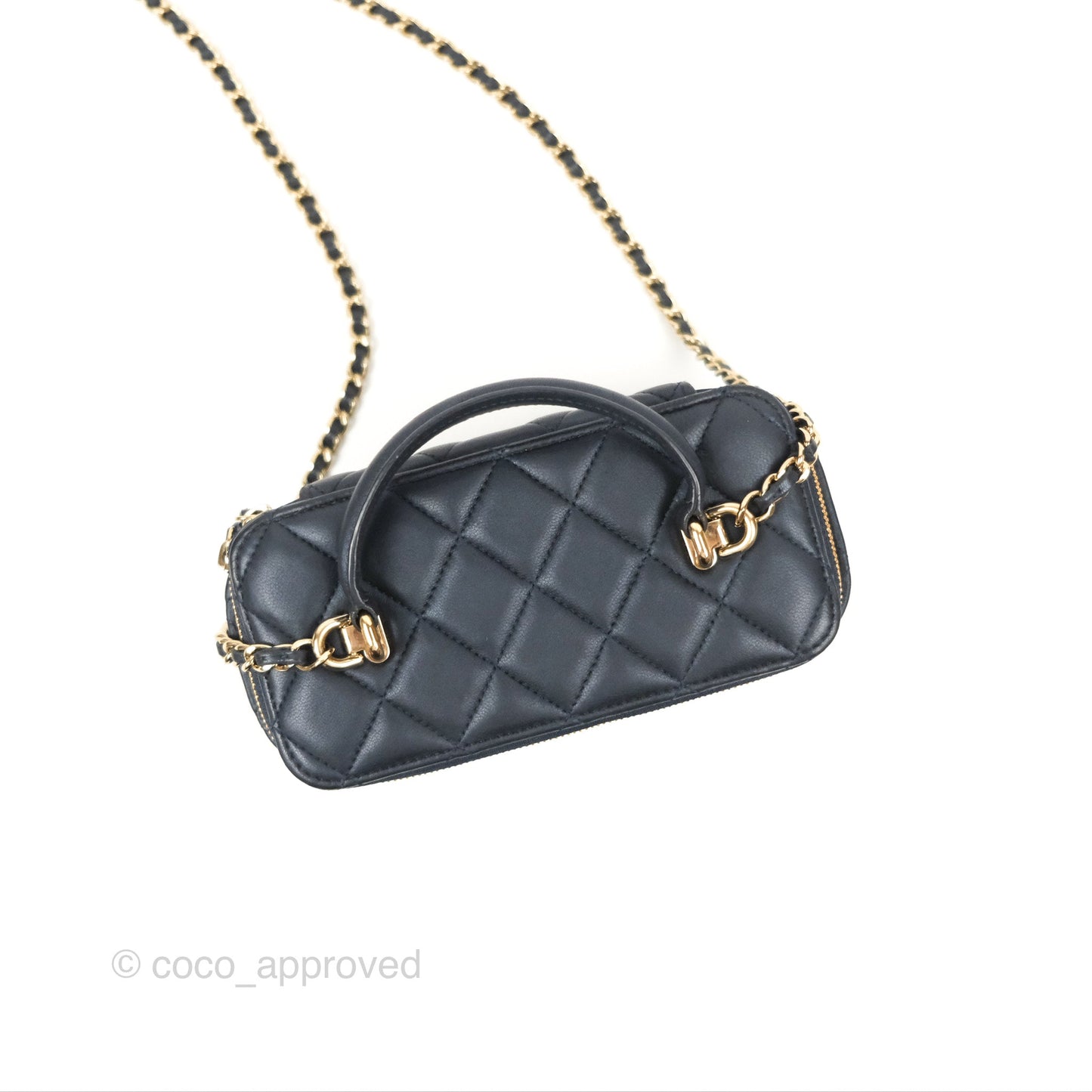 Chanel Vanity Rectangular Top Handle Iridescent Navy Lambskin Gold Hardware