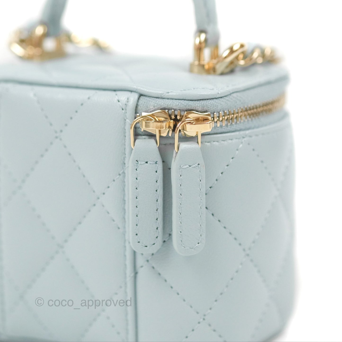 Chanel Mini Top Handle Vanity With Chain Light Blue Lambskin Gold Hardware