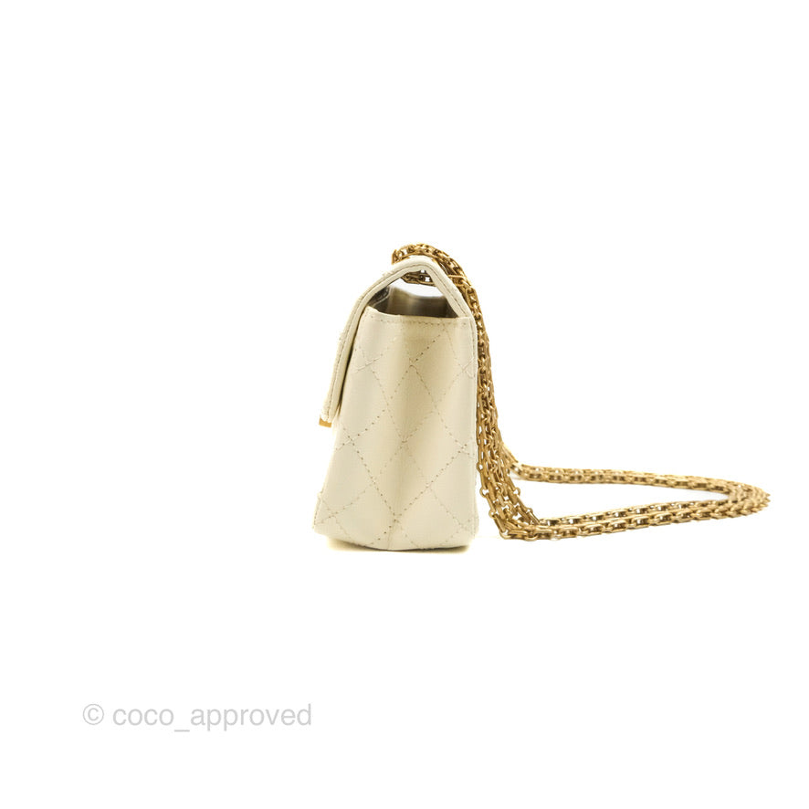 Chanel Mini Reissue 224 White Ivory Aged Calfskin Aged Gold Hardware
