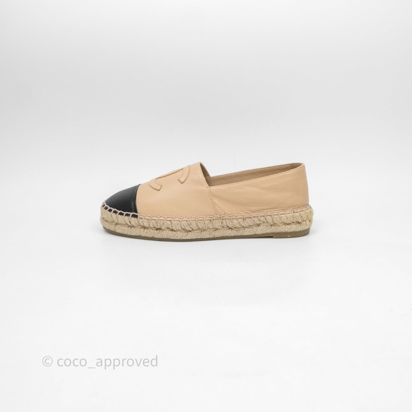 Chanel CC Espadrilles Beige Black Lambskin Size 36