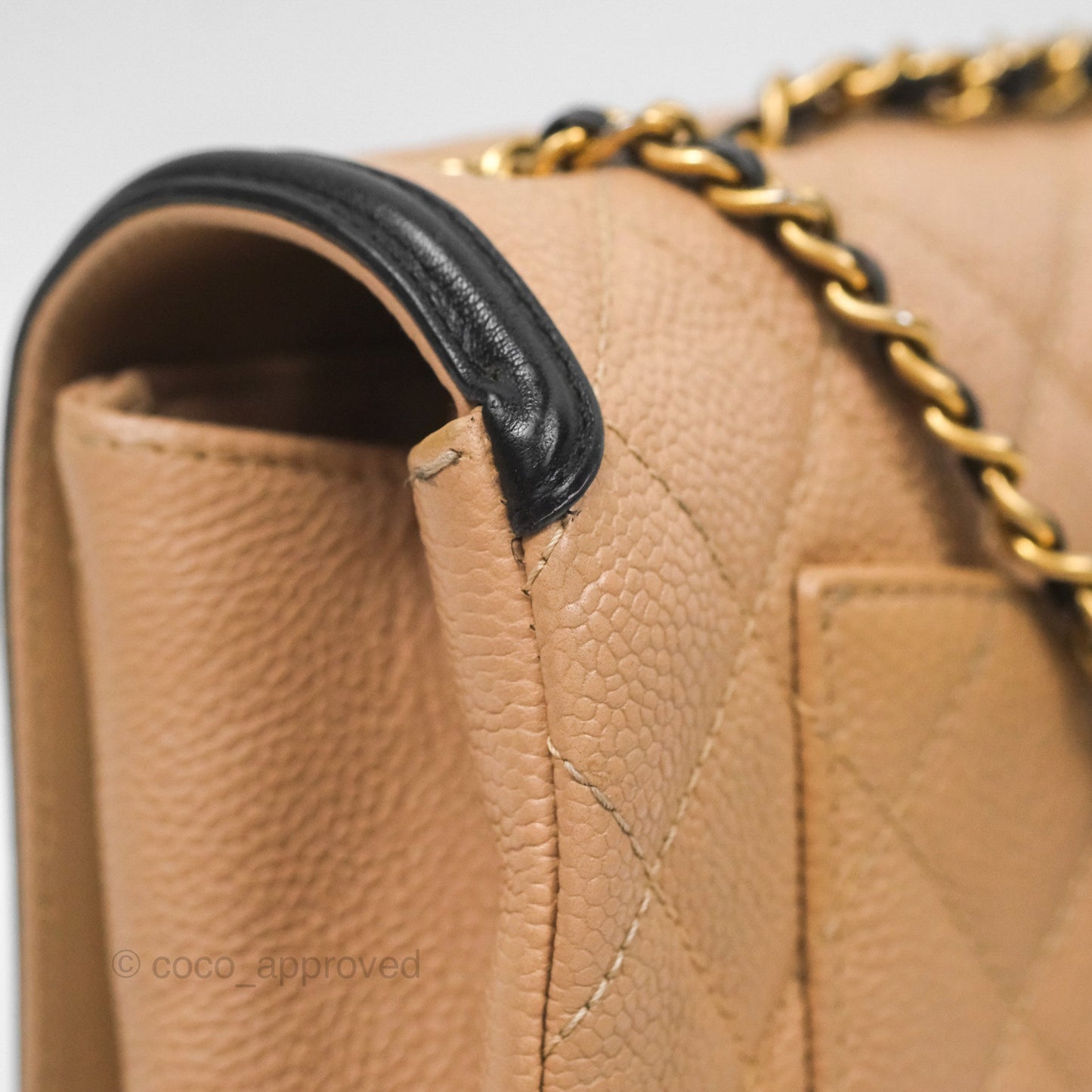 Chanel Small CC Filigree Flap Quilted Beige Black Caviar
