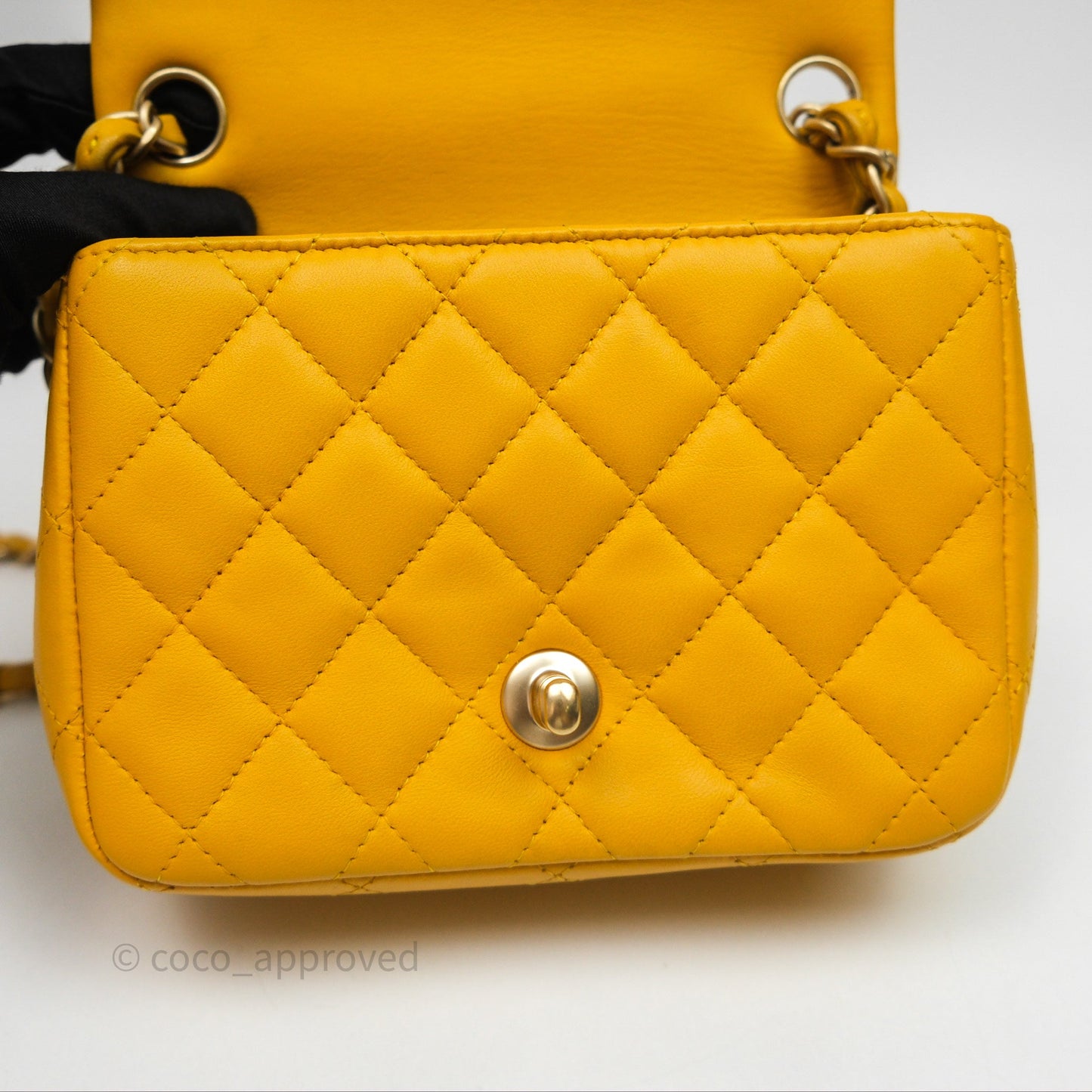 Chanel Mini Square Flap Quilted Yellow Lambskin Gold Hardware