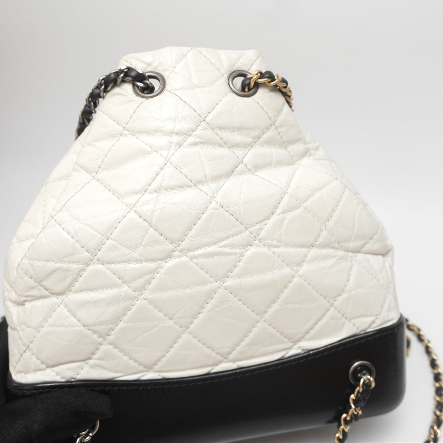 Chanel Small Gabrielle Backpack White Black Aged Calfskin