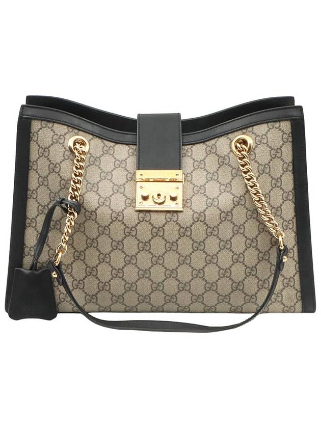 Luxury Gucci Trending 2025 GG Supreme Canvas Black Leather Paddle Lock Medium Shoulder Bag