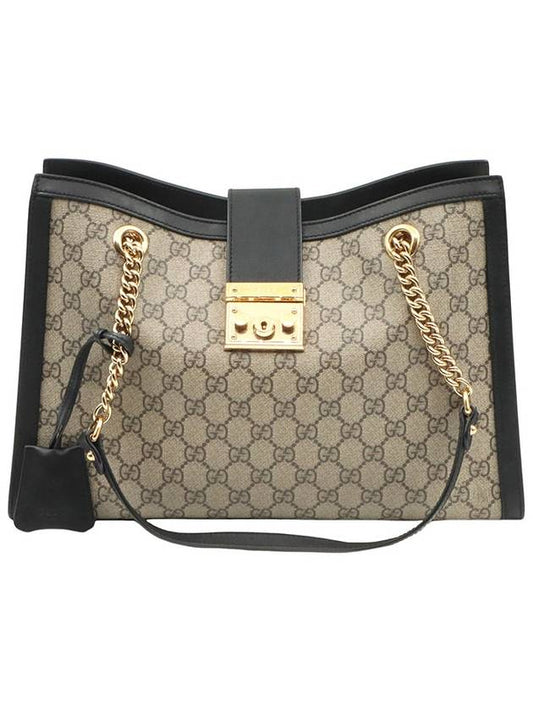 Luxury Gucci Trending 2025 GG Supreme Canvas Black Leather Paddle Lock Medium Shoulder Bag 479197