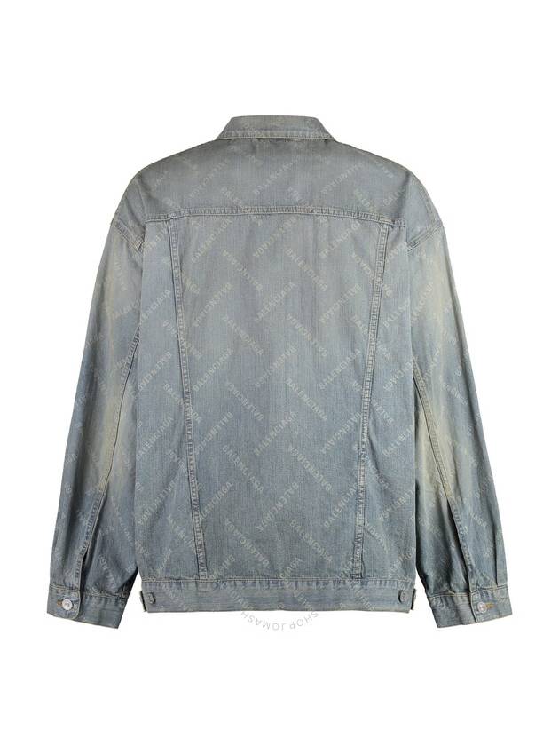 Luxury Balenciaga Logo Print Denim Jacket Blue