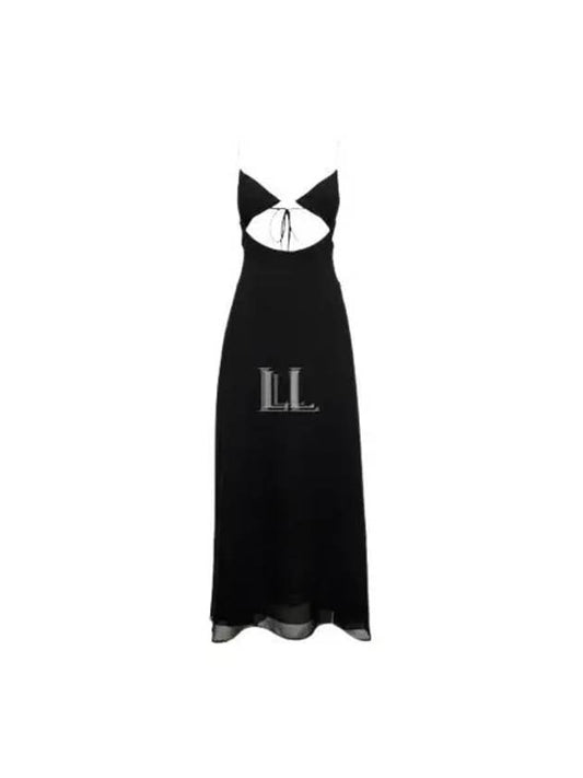 Luxury Saint Laurent Crepe Viscose Backless Long Dress Black